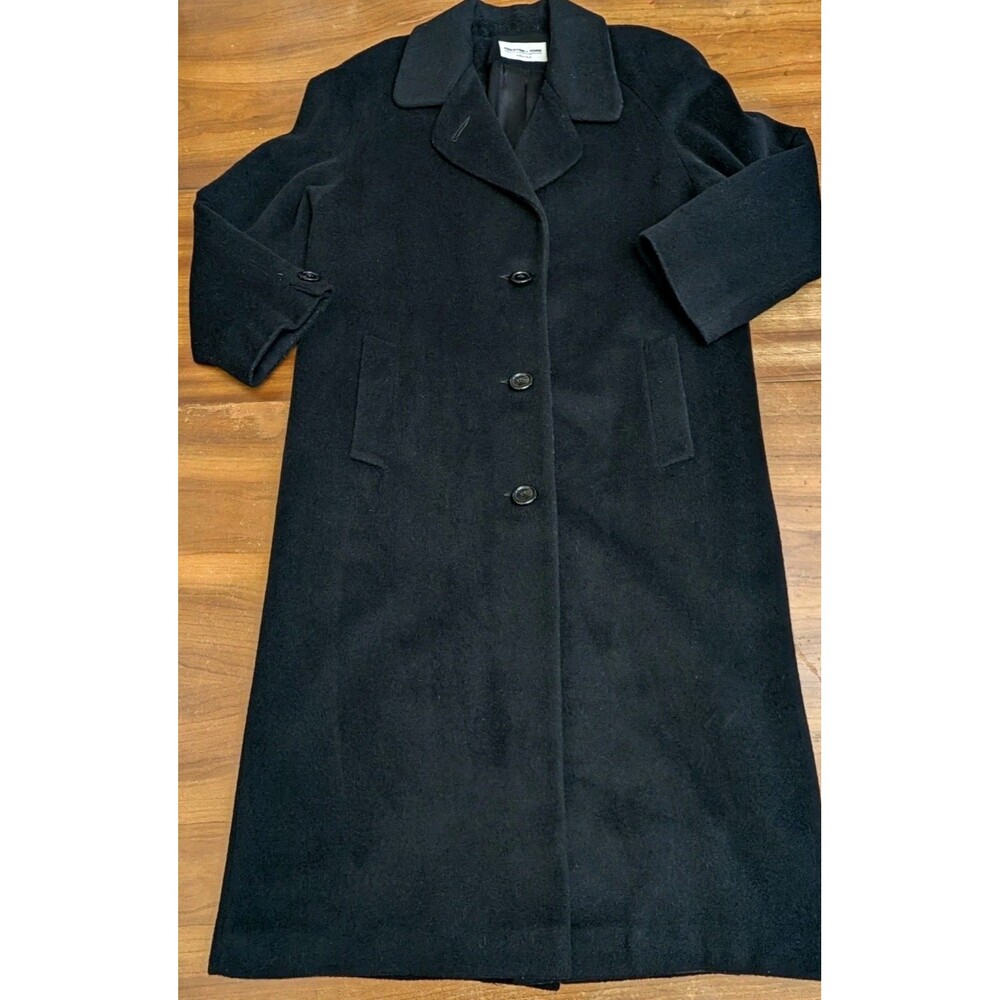 Preston & York Womens Black Long Cashmere Wool Overcoat Size 8 Lined Pockets USA